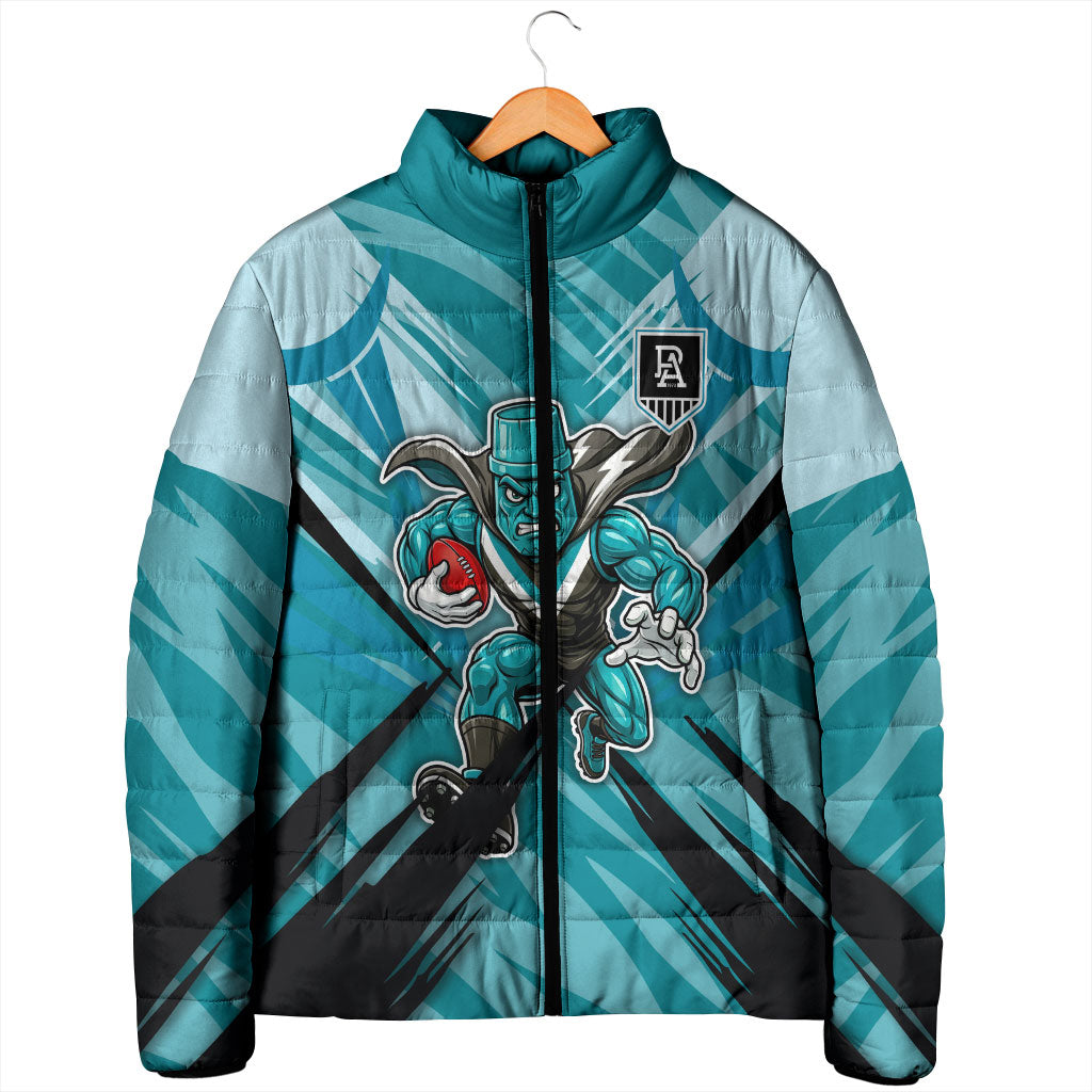 Port Adelaide Power Australian Football Padded Jacket Powerful Superhero Mascot - Bold Team Colors