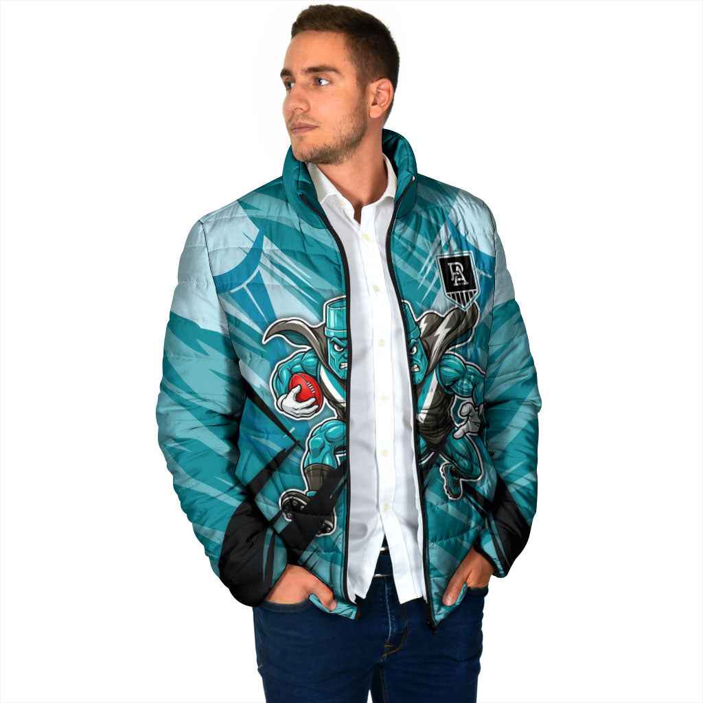 Port Adelaide Power Australian Football Padded Jacket Powerful Superhero Mascot - Bold Team Colors