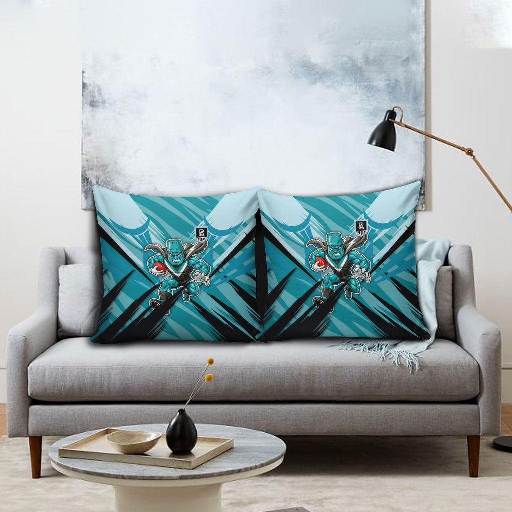 Port Adelaide Power Australian Football Pillow Cover Powerful Superhero Mascot - Bold Team Colors