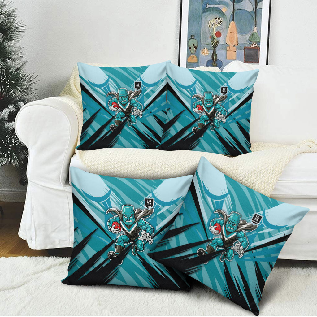 Port Adelaide Power Australian Football Pillow Cover Powerful Superhero Mascot - Bold Team Colors