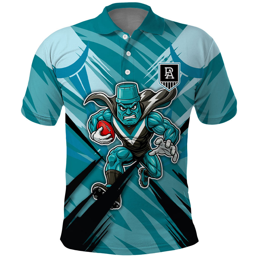 Port Adelaide Power Australian Football Polo Shirt Powerful Superhero Mascot - Bold Team Colors
