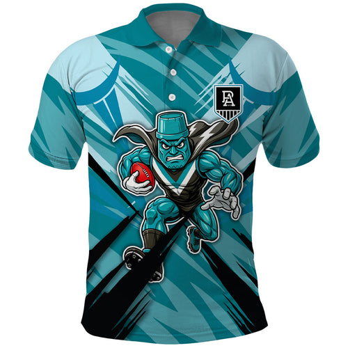 Port Adelaide Power Australian Football Polo Shirt Powerful Superhero Mascot - Bold Team Colors