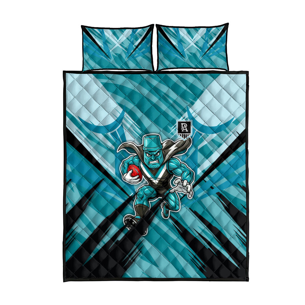 Port Adelaide Power Australian Football Quilt Bed Set Powerful Superhero Mascot - Bold Team Colors