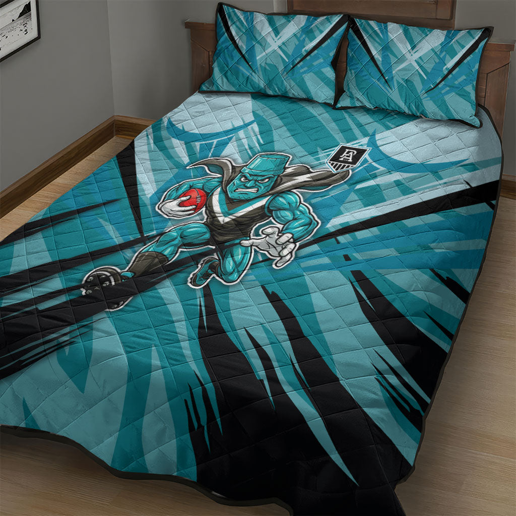 Port Adelaide Power Australian Football Quilt Bed Set Powerful Superhero Mascot - Bold Team Colors