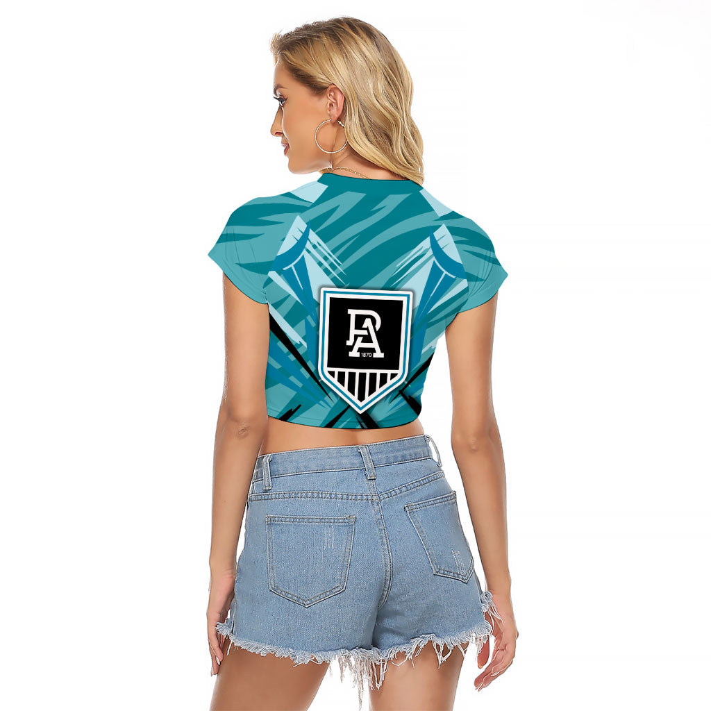 Port Adelaide Power Australian Football Raglan Cropped T Shirt Powerful Superhero Mascot - Bold Team Colors