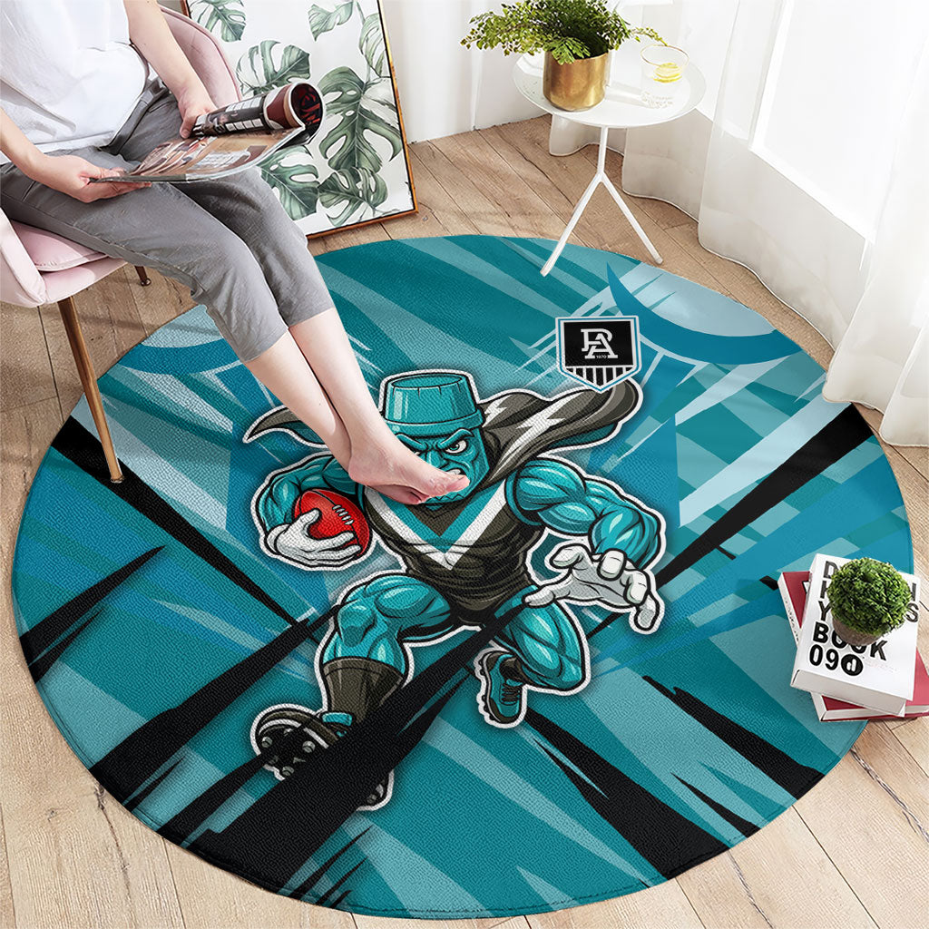 Port Adelaide Power Australian Football Round Carpet Powerful Superhero Mascot - Bold Team Colors