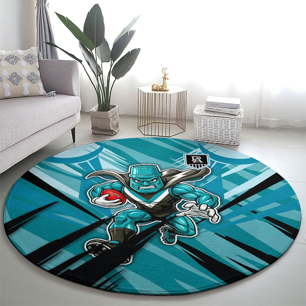 Port Adelaide Power Australian Football Round Carpet Powerful Superhero Mascot - Bold Team Colors