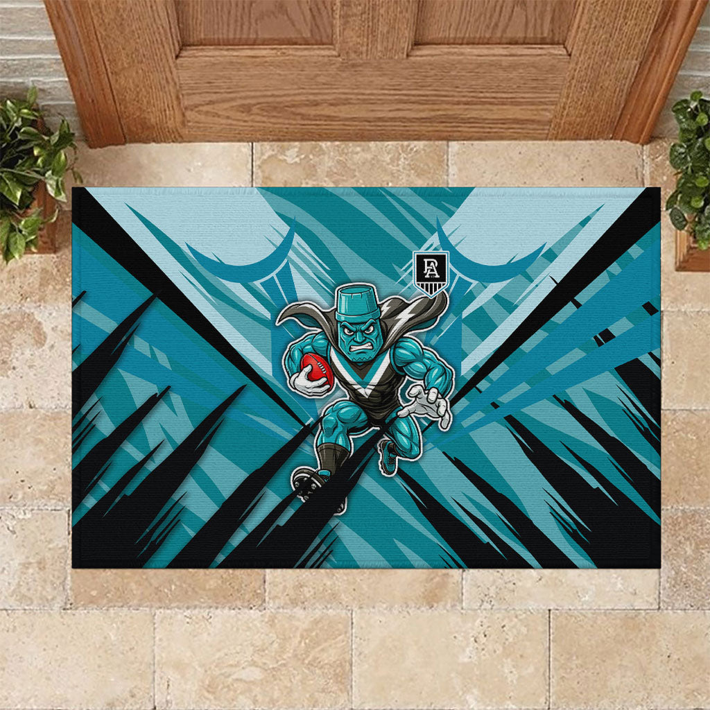 Port Adelaide Power Australian Football Rubber Doormat Powerful Superhero Mascot - Bold Team Colors
