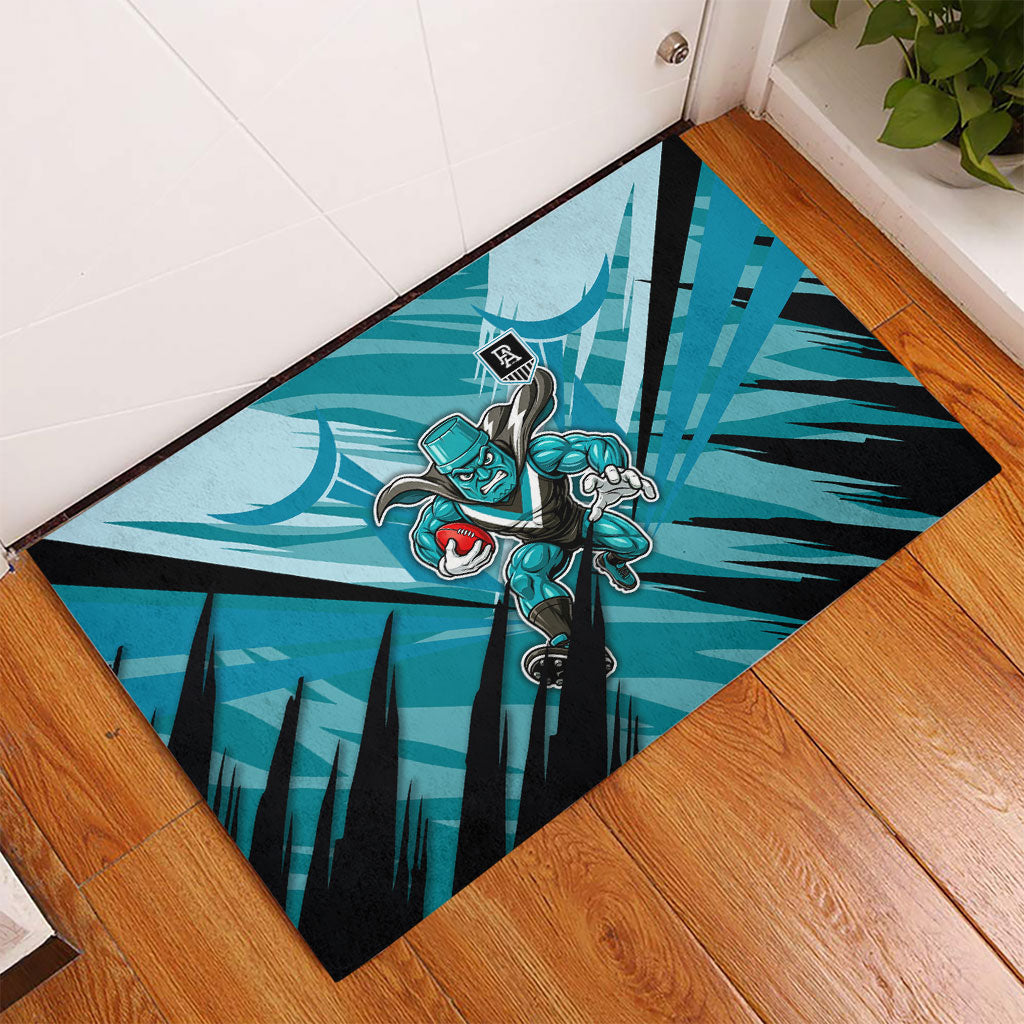 Port Adelaide Power Australian Football Rubber Doormat Powerful Superhero Mascot - Bold Team Colors