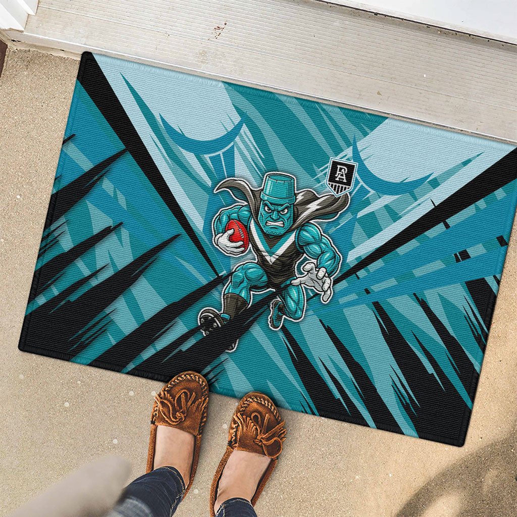 Port Adelaide Power Australian Football Rubber Doormat Powerful Superhero Mascot - Bold Team Colors