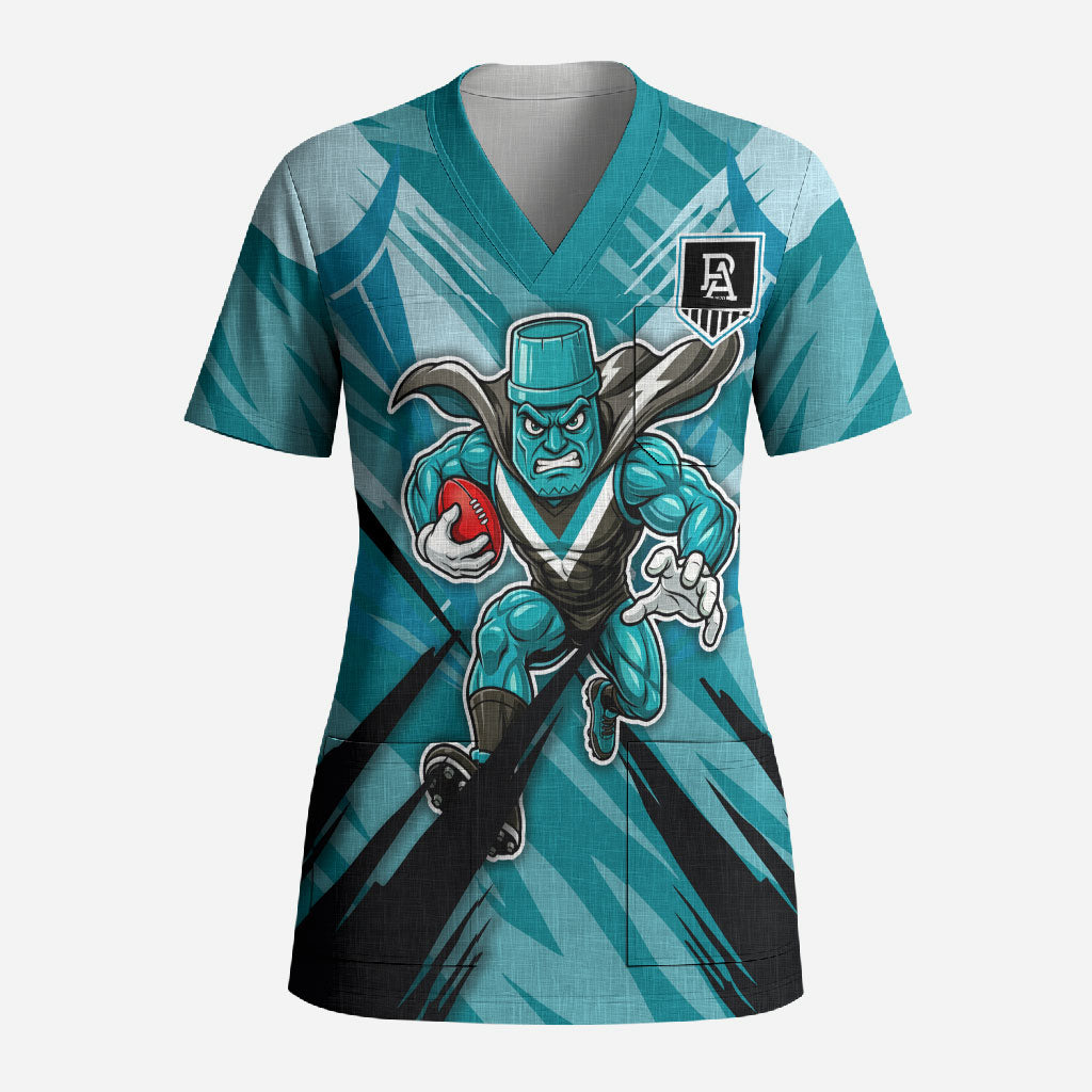 Port Adelaide Power Australian Football Scrub Top Powerful Superhero Mascot - Bold Team Colors