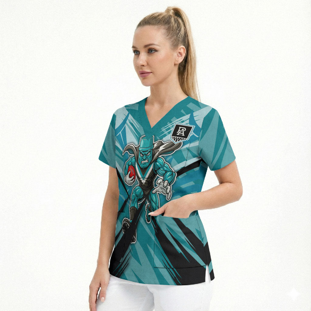 Port Adelaide Power Australian Football Scrub Top Powerful Superhero Mascot - Bold Team Colors