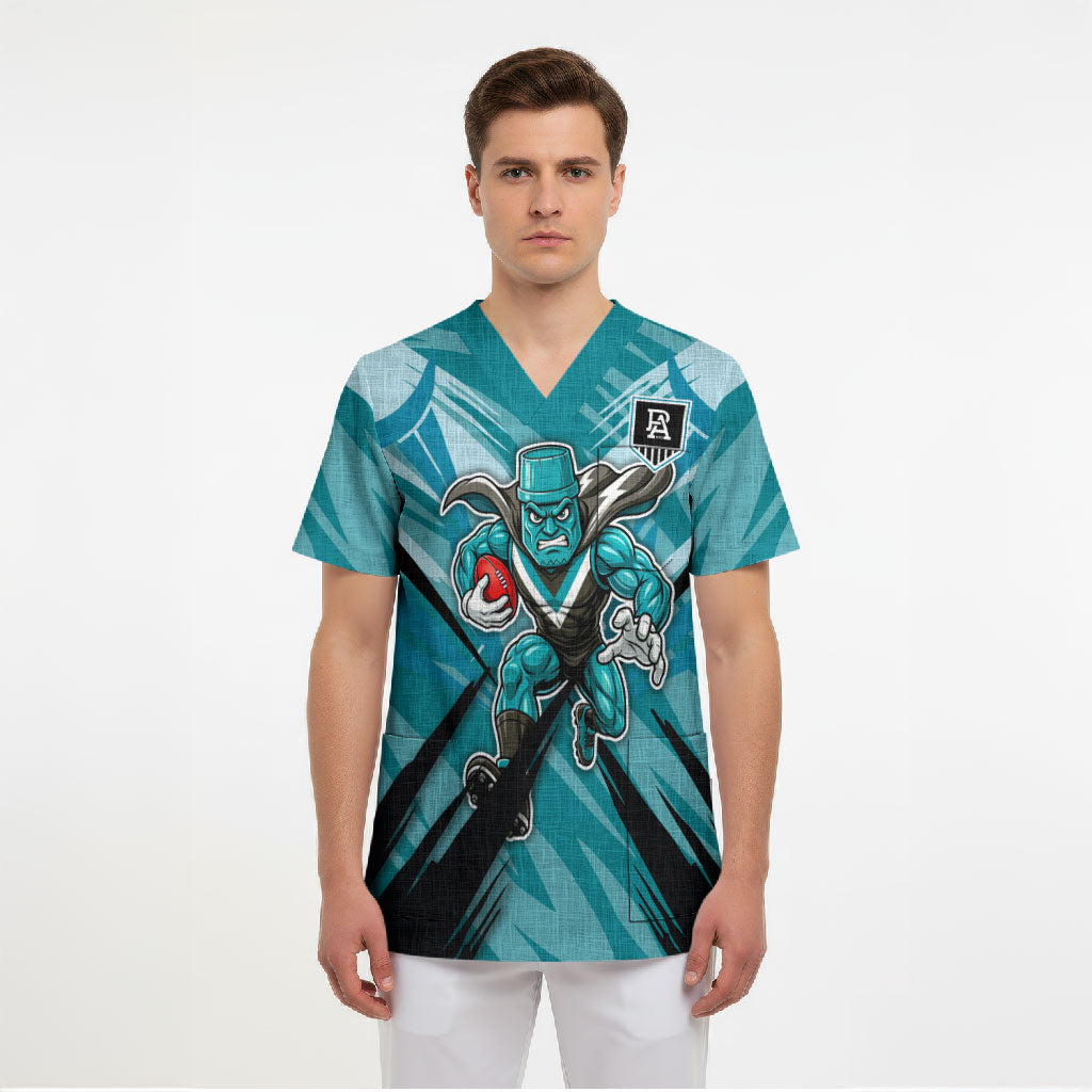 Port Adelaide Power Australian Football Scrub Top Powerful Superhero Mascot - Bold Team Colors