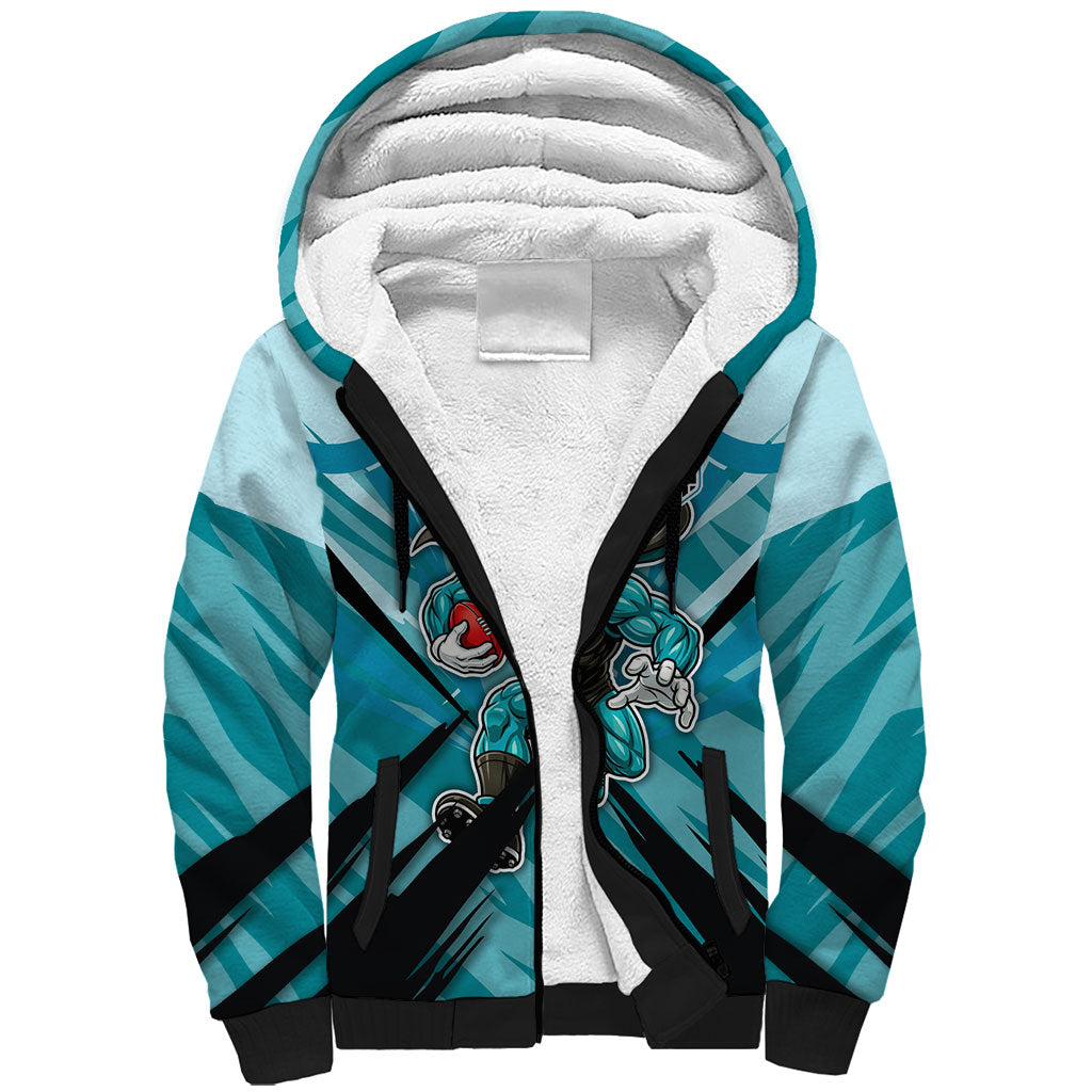 Port Adelaide Power Australian Football Sherpa Hoodie Powerful Superhero Mascot - Bold Team Colors