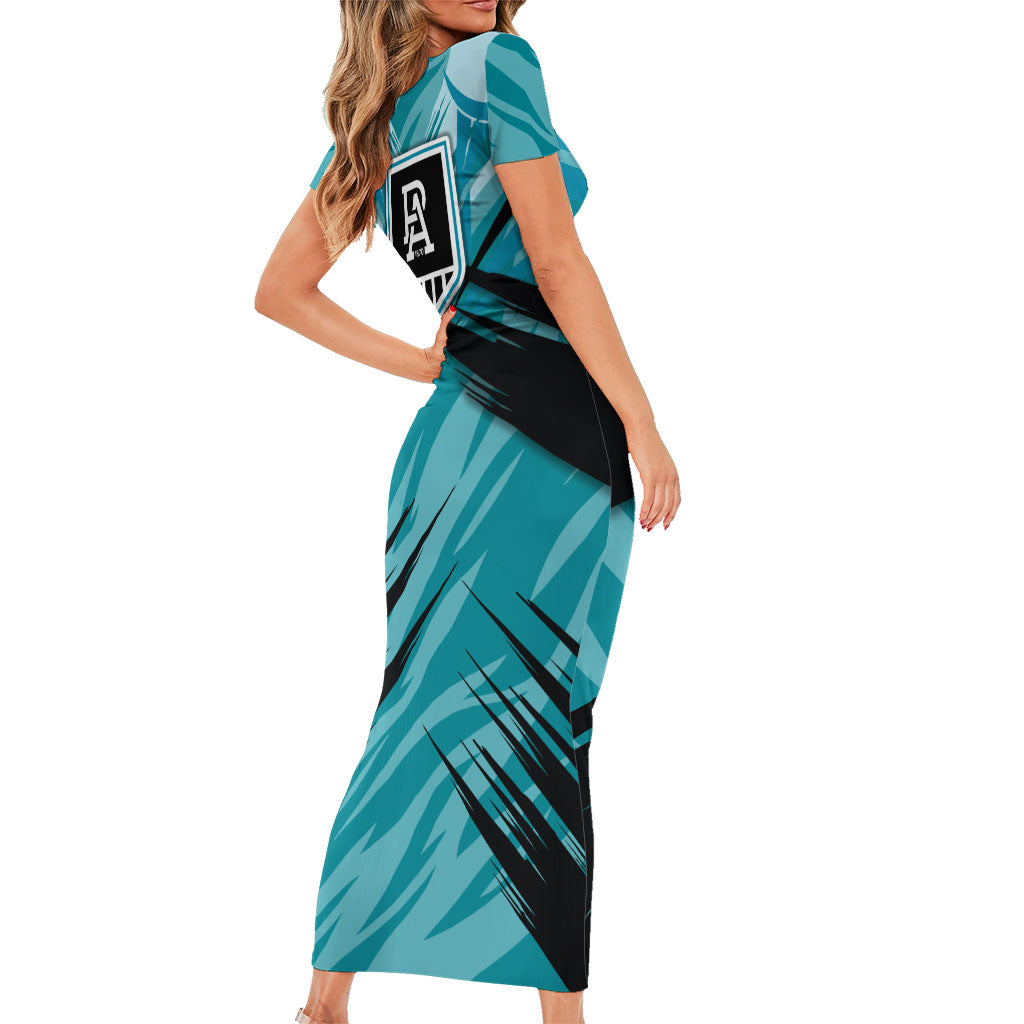 Port Adelaide Power Australian Football Short Sleeve Bodycon Dress Powerful Superhero Mascot - Bold Team Colors