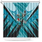 Port Adelaide Power Australian Football Shower Curtain Powerful Superhero Mascot - Bold Team Colors