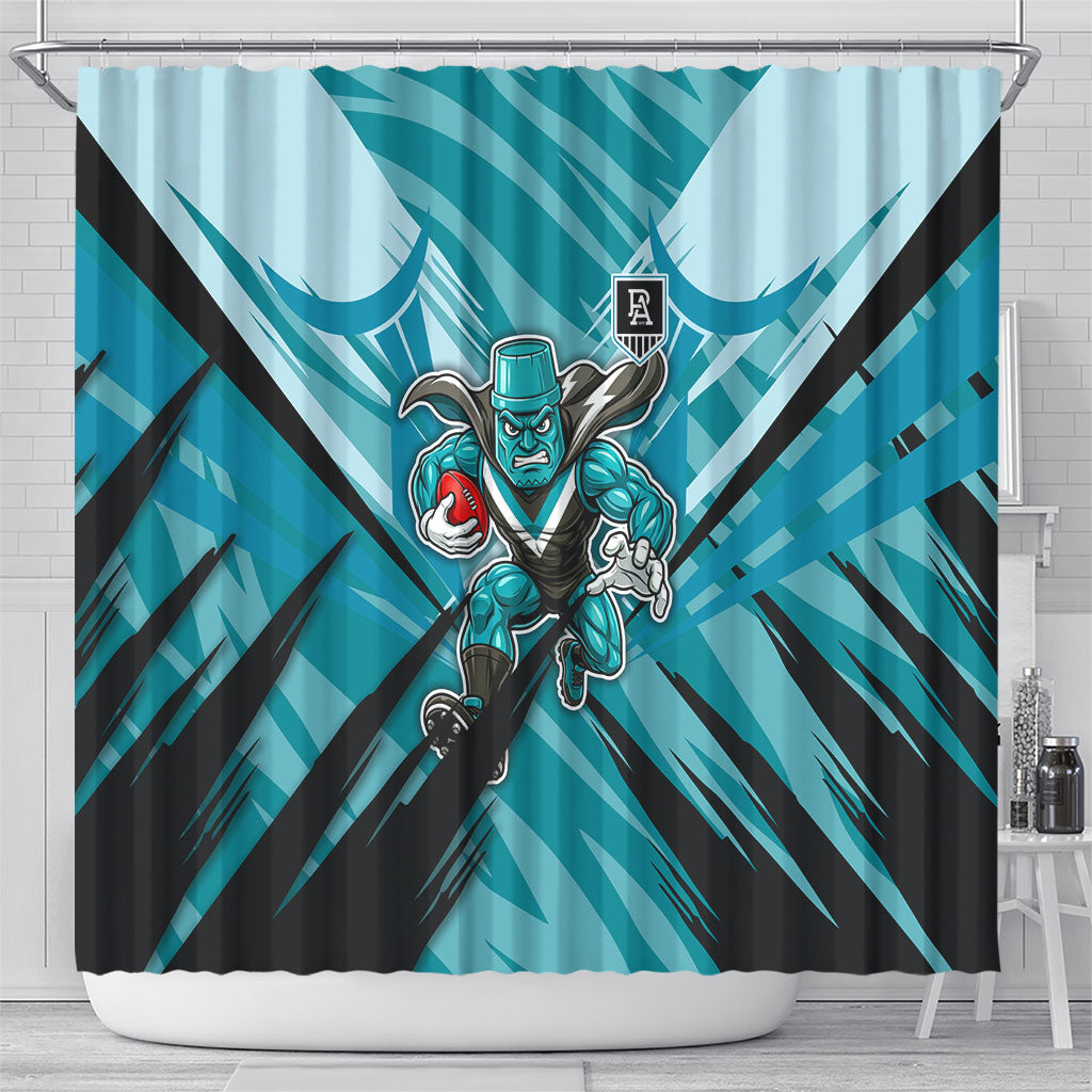 Port Adelaide Power Australian Football Shower Curtain Powerful Superhero Mascot - Bold Team Colors