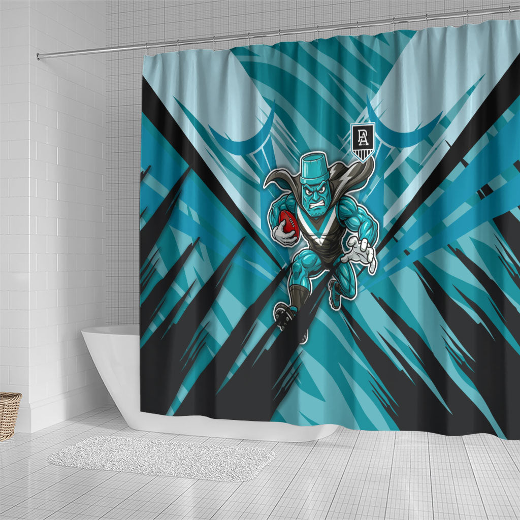 Port Adelaide Power Australian Football Shower Curtain Powerful Superhero Mascot - Bold Team Colors