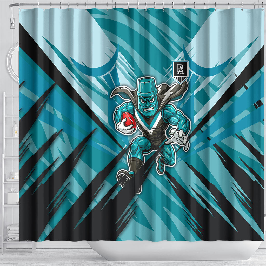 Port Adelaide Power Australian Football Shower Curtain Powerful Superhero Mascot - Bold Team Colors
