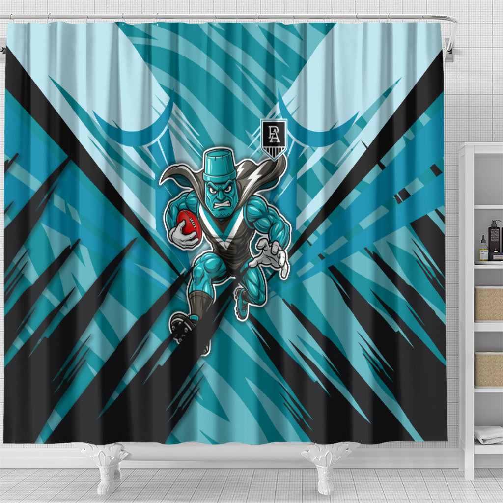 Port Adelaide Power Australian Football Shower Curtain Powerful Superhero Mascot - Bold Team Colors
