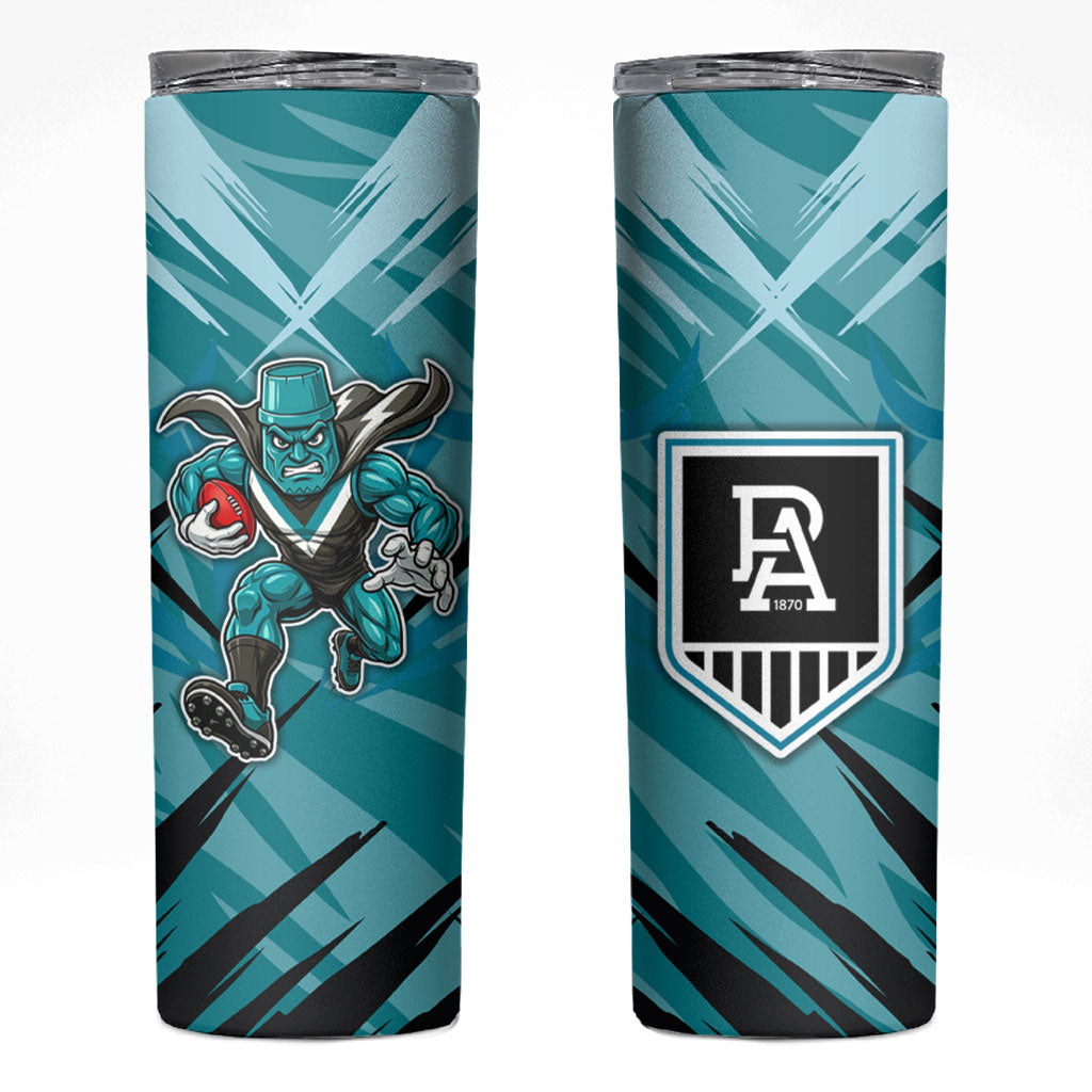 Port Adelaide Power Australian Football Skinny Tumbler Powerful Superhero Mascot - Bold Team Colors