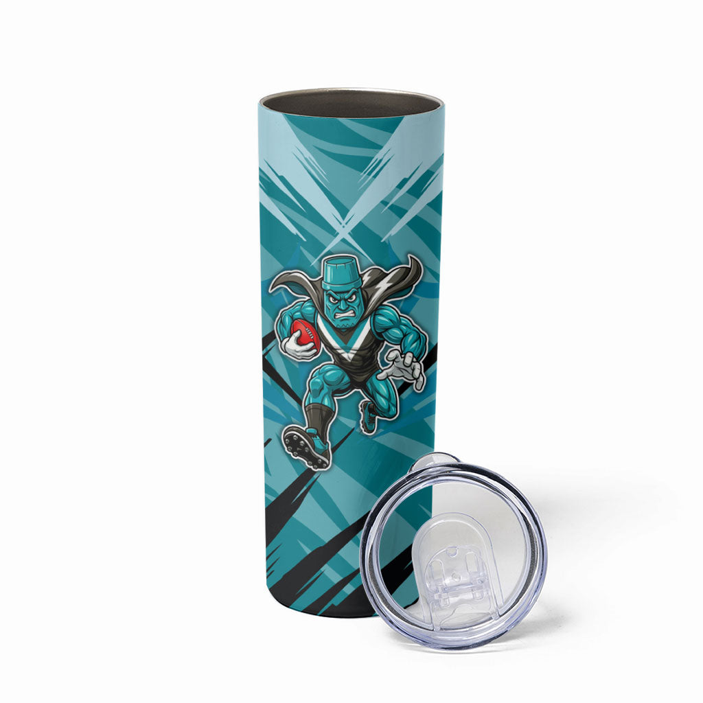 Port Adelaide Power Australian Football Skinny Tumbler Powerful Superhero Mascot - Bold Team Colors