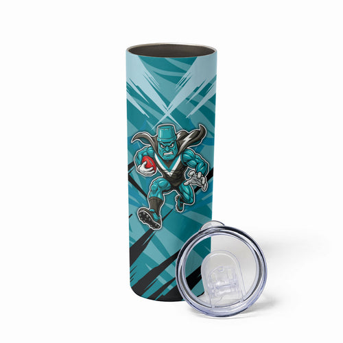 Port Adelaide Power Australian Football Skinny Tumbler Powerful Superhero Mascot - Bold Team Colors