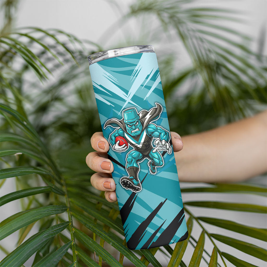 Port Adelaide Power Australian Football Skinny Tumbler Powerful Superhero Mascot - Bold Team Colors