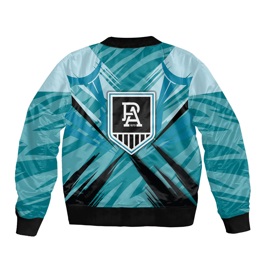 Port Adelaide Power Australian Football Sleeve Zip Bomber Jacket Powerful Superhero Mascot - Bold Team Colors