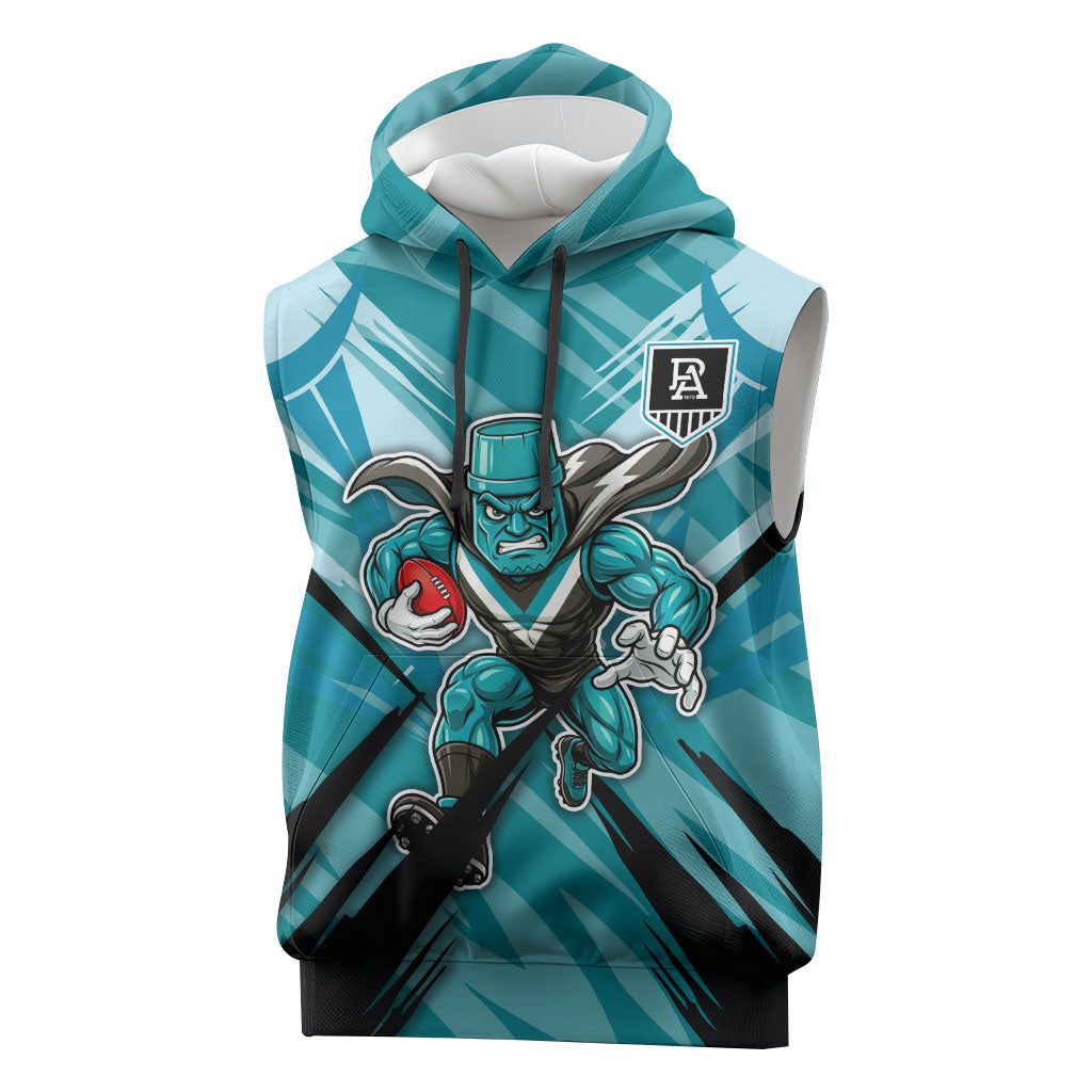 Port Adelaide Power Australian Football Sleeveless Hoodie Powerful Superhero Mascot - Bold Team Colors