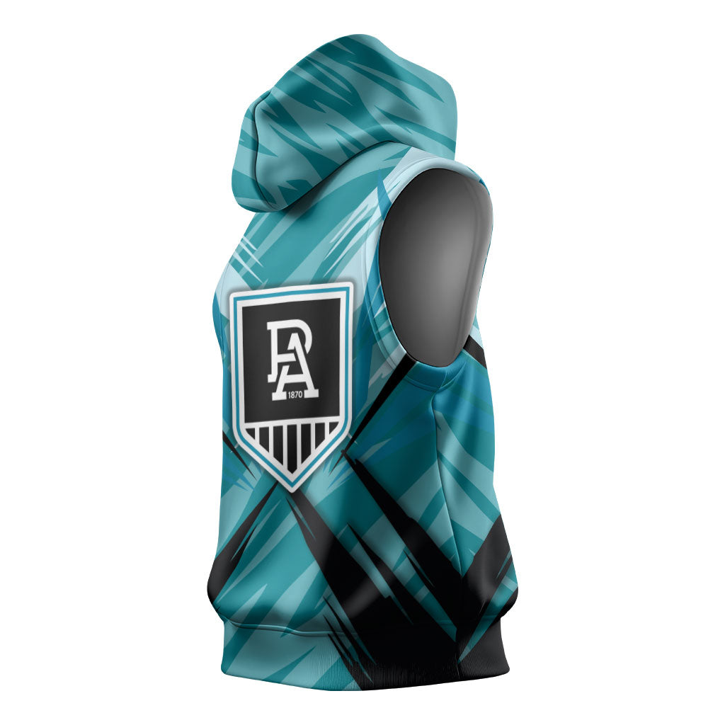 Port Adelaide Power Australian Football Sleeveless Hoodie Powerful Superhero Mascot - Bold Team Colors
