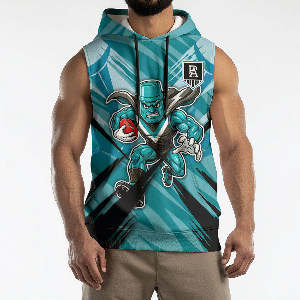 Port Adelaide Power Australian Football Sleeveless Hoodie Powerful Superhero Mascot - Bold Team Colors
