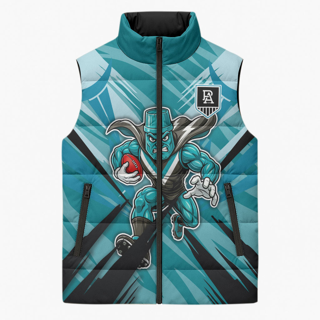 Port Adelaide Power Australian Football Sleeveless Puffer Jacket Powerful Superhero Mascot - Bold Team Colors