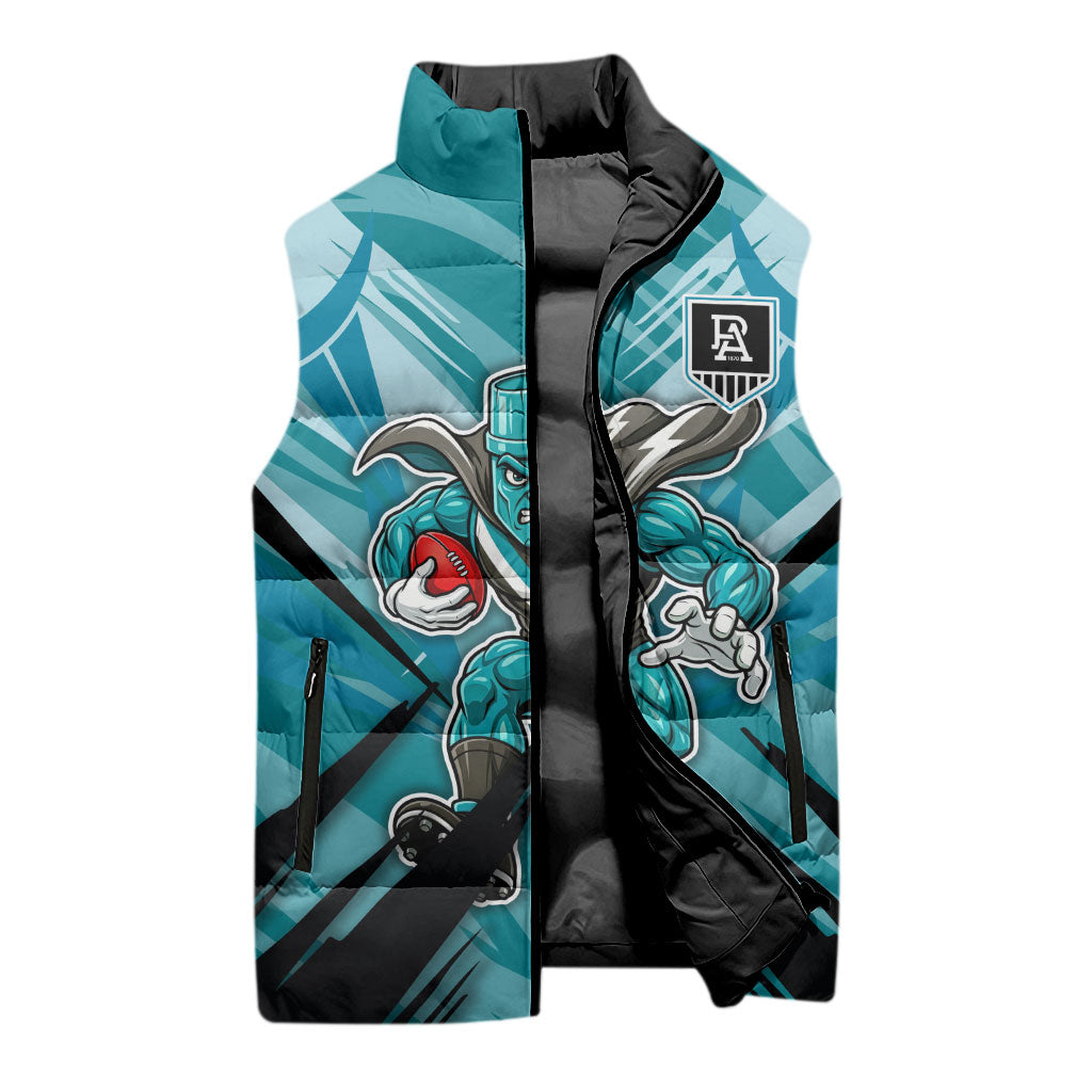 Port Adelaide Power Australian Football Sleeveless Puffer Jacket Powerful Superhero Mascot - Bold Team Colors