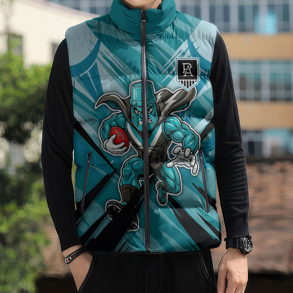 Port Adelaide Power Australian Football Sleeveless Puffer Jacket Powerful Superhero Mascot - Bold Team Colors