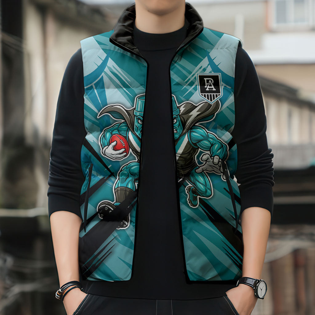 Port Adelaide Power Australian Football Sleeveless Puffer Jacket Powerful Superhero Mascot - Bold Team Colors