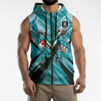 Port Adelaide Power Australian Football Sleeveless Zip Hoodie Powerful Superhero Mascot - Bold Team Colors