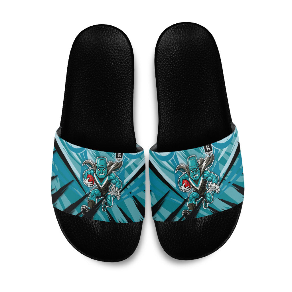 Port Adelaide Power Australian Football Slide Sandals Powerful Superhero Mascot - Bold Team Colors