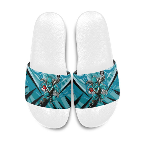 Port Adelaide Power Australian Football Slide Sandals Powerful Superhero Mascot - Bold Team Colors