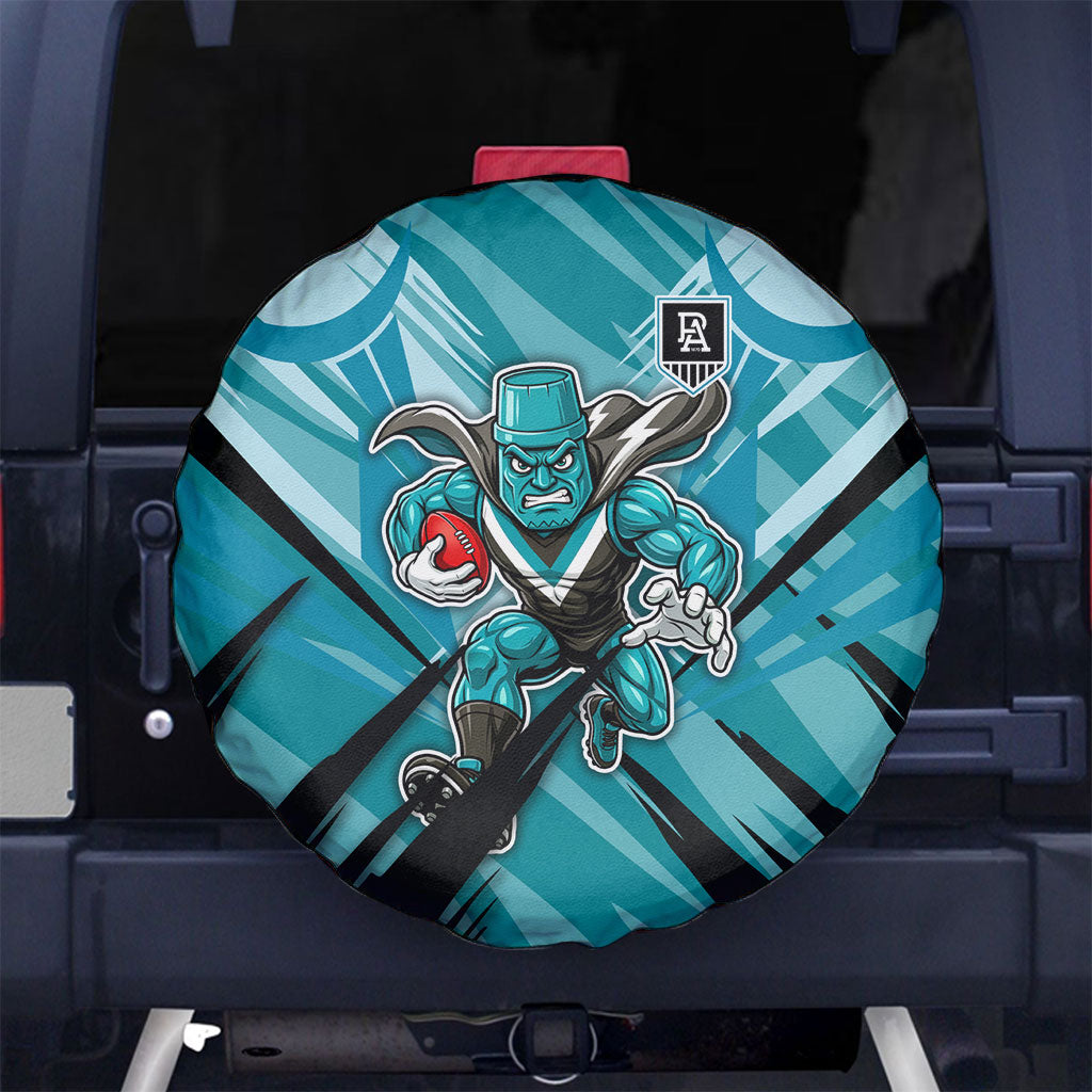 Port Adelaide Power Australian Football Spare Tire Cover Powerful Superhero Mascot - Bold Team Colors