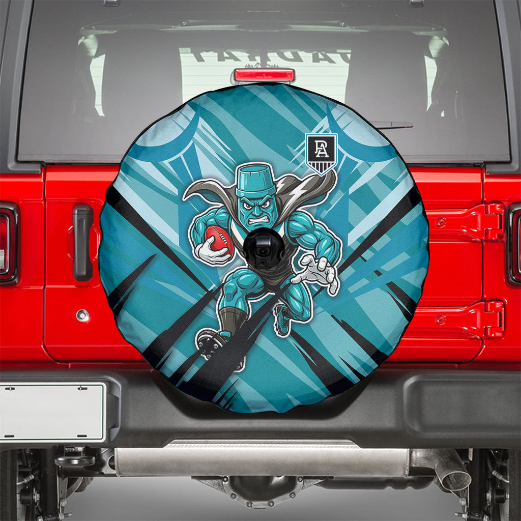 Port Adelaide Power Australian Football Spare Tire Cover Powerful Superhero Mascot - Bold Team Colors