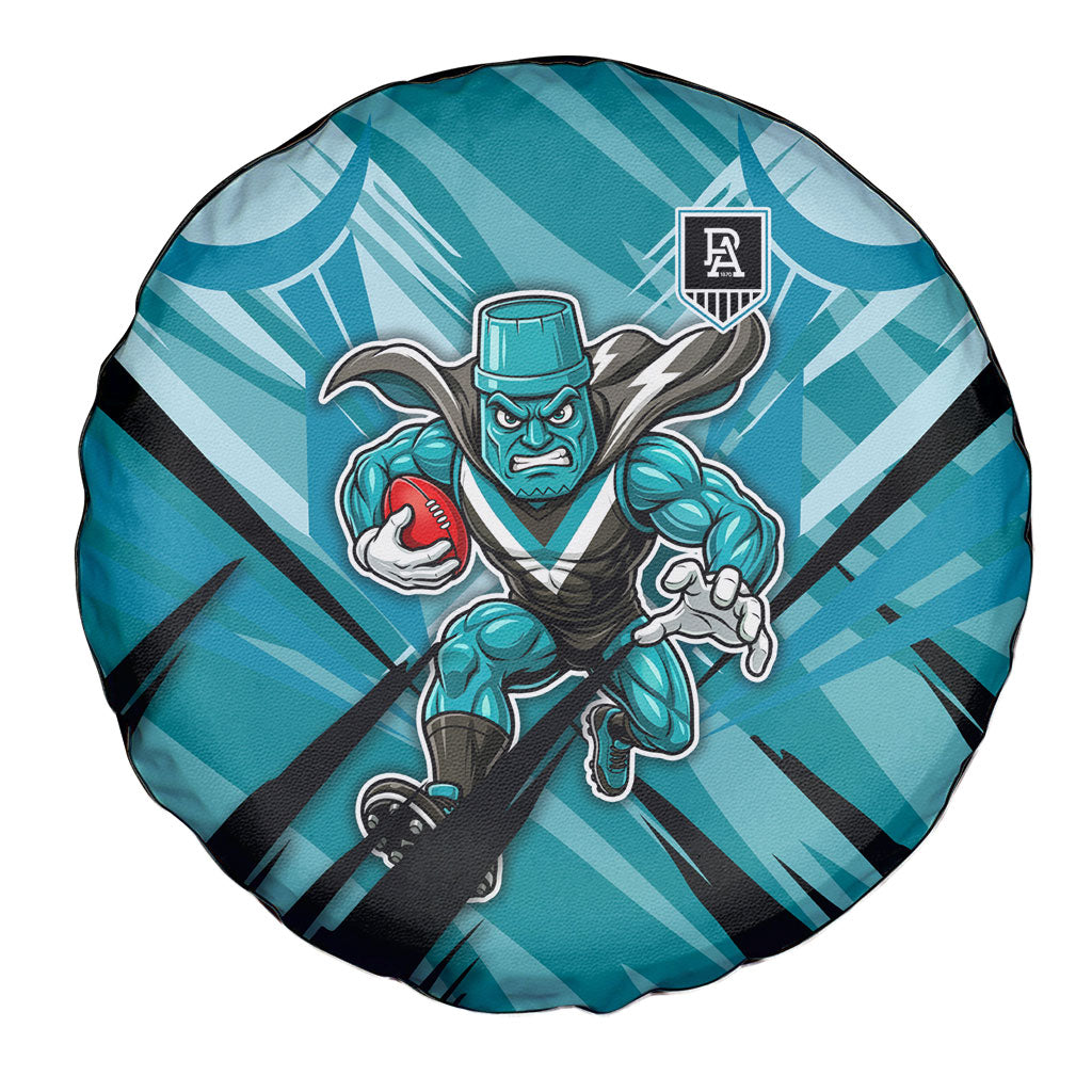 Port Adelaide Power Australian Football Spare Tire Cover Powerful Superhero Mascot - Bold Team Colors