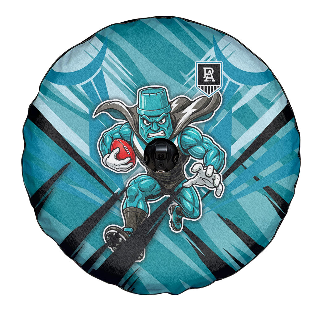 Port Adelaide Power Australian Football Spare Tire Cover Powerful Superhero Mascot - Bold Team Colors