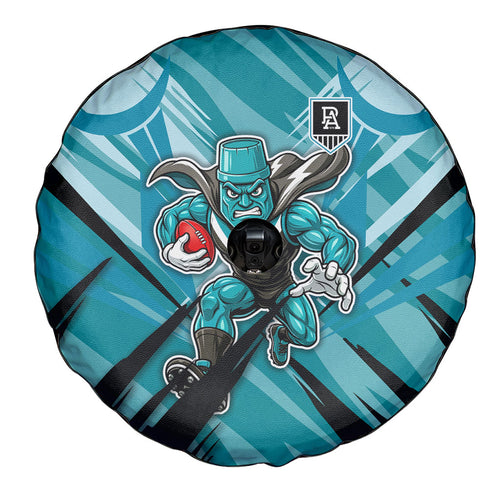 Port Adelaide Power Australian Football Spare Tire Cover Powerful Superhero Mascot - Bold Team Colors