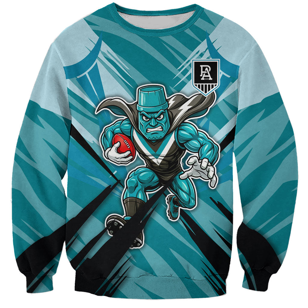 Port Adelaide Power Australian Football Sweatshirt Powerful Superhero Mascot - Bold Team Colors