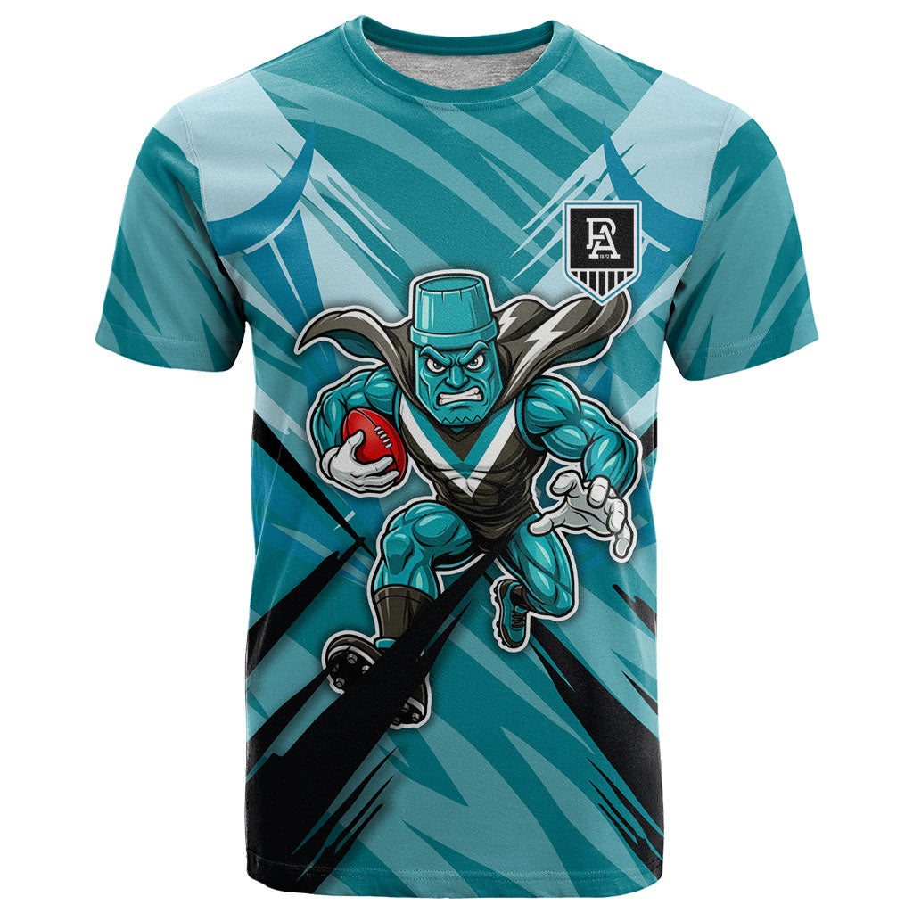 Port Adelaide Power Australian Football T Shirt Powerful Superhero Mascot - Bold Team Colors