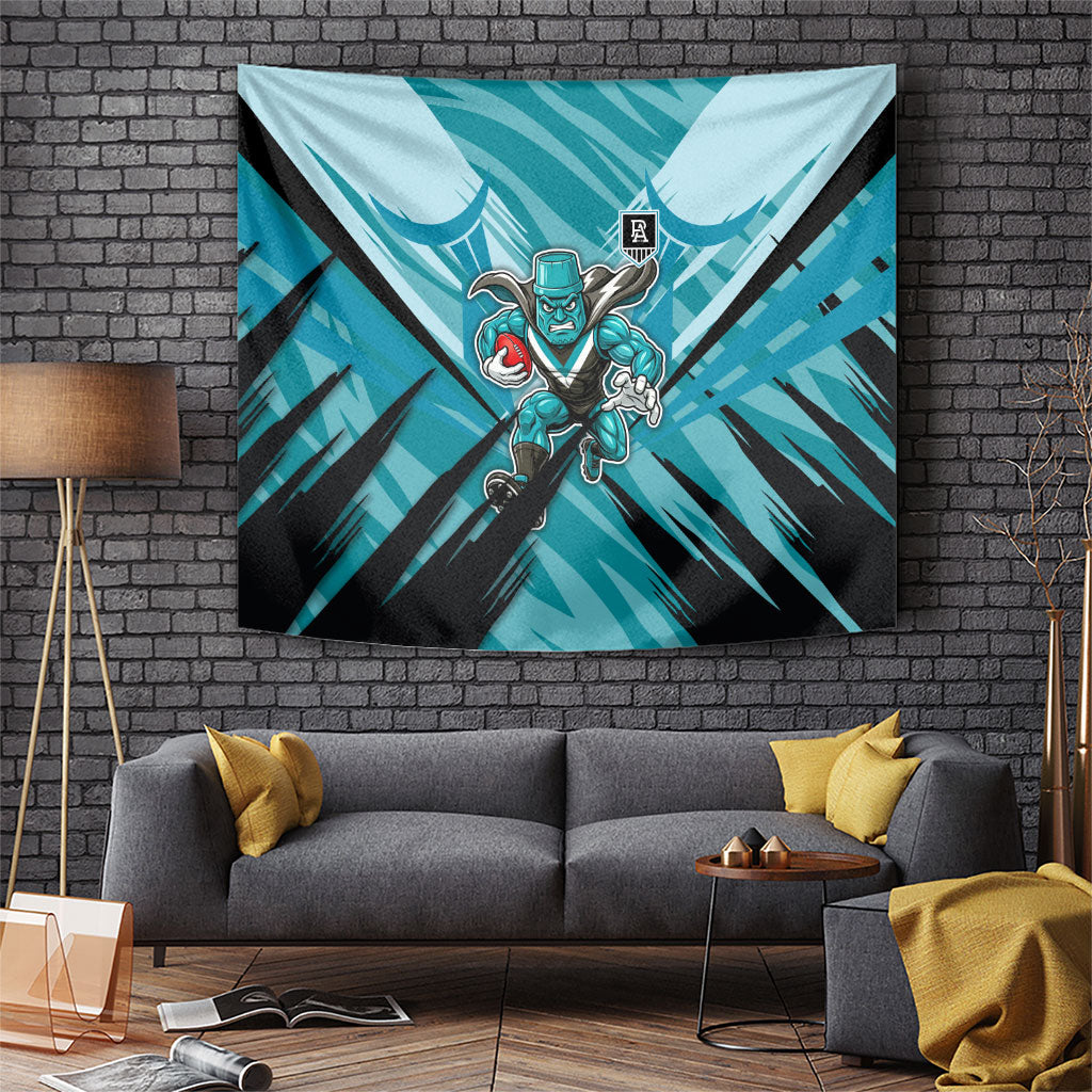 Port Adelaide Power Australian Football Tapestry Powerful Superhero Mascot - Bold Team Colors