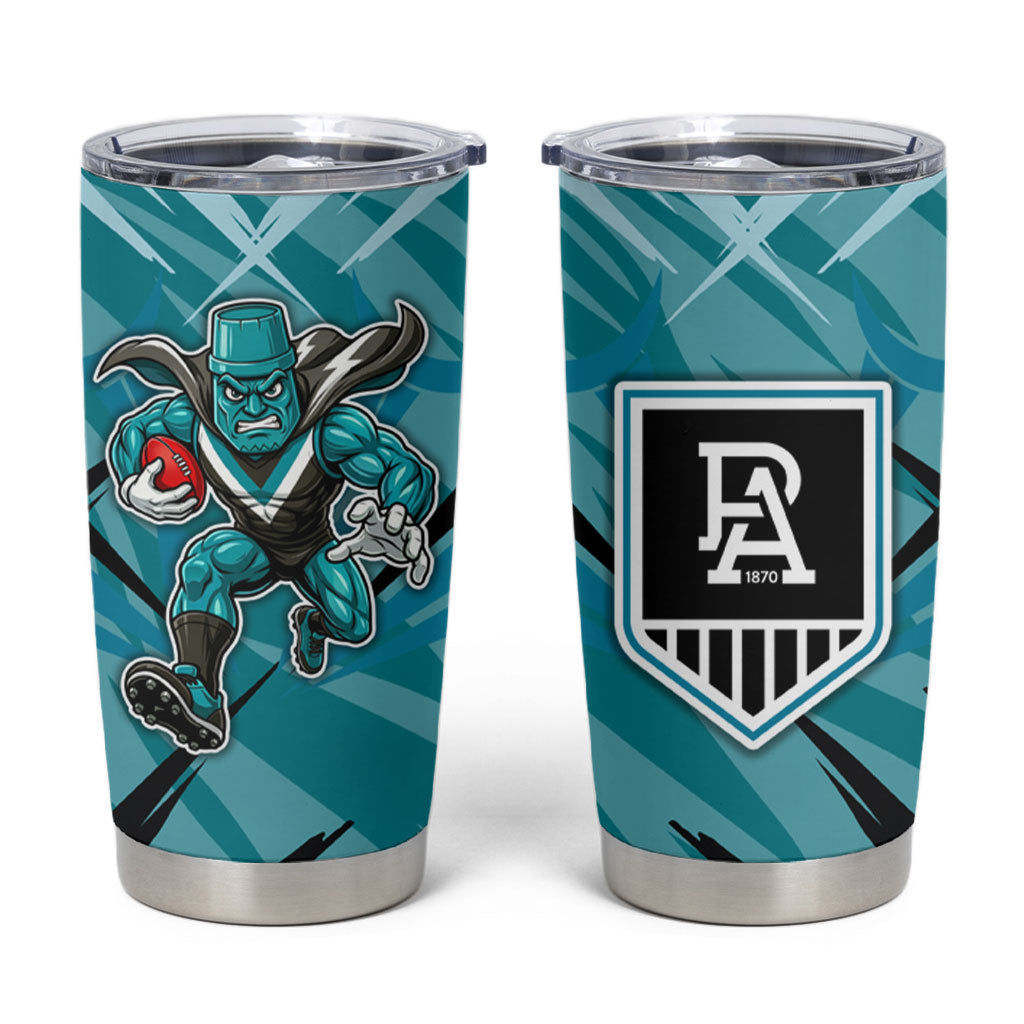 Port Adelaide Power Australian Football Tumbler Cup Powerful Superhero Mascot - Bold Team Colors