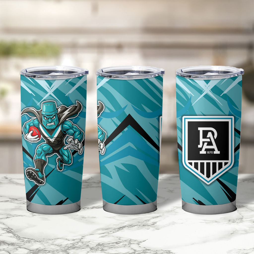 Port Adelaide Power Australian Football Tumbler Cup Powerful Superhero Mascot - Bold Team Colors