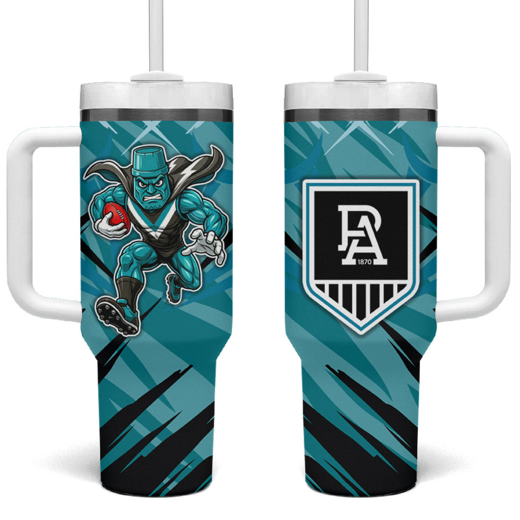 Port Adelaide Power Australian Football Tumbler With Handle Powerful Superhero Mascot - Bold Team Colors